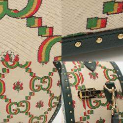 مملوكة مسبقًا Gucci Centennial Gg Flower Jacquard Handbag Coated Canvas Leather Beige Green Multicolor