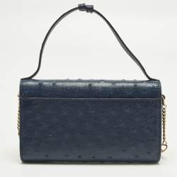مملوكة مسبقًا Gucci Zumi Navy Blue Ostrich Leather Chain Clutch