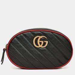 مملوكة مسبقًا Gucci Black/Red Quilted GG Marmont Belt Bag sz 85/34