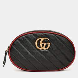 مملوكة مسبقًا Gucci Black/Red Quilted GG Marmont Belt Bag sz 85/34