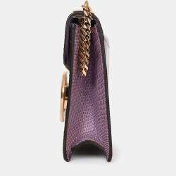 Pre Owned حقيبة سلسلة غوتشي 1973 جلد سحلية أرجوانية شرق غرب