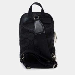 Pre Owned Gucci Black Jumbo GG Nylon Off the Grid Sling Backpack