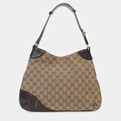 مملوكة مسبقًا Gucci brown 'GG' Web Horsebit Hobo Bag