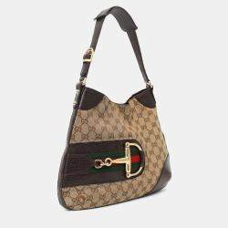 مملوكة مسبقًا Gucci brown 'GG' Web Horsebit Hobo Bag