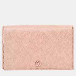 Pre Owned محفظة سلسلة صغيرة غوتشي GG مونوجرام إناميل جلد العجل وردية دولار