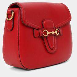 Pre Owned Gucci Red 'Lady Web' Horsebit Medium Shoulder Bag