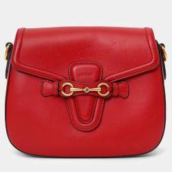 Pre Owned Gucci Red 'Lady Web' Horsebit Medium Shoulder Bag