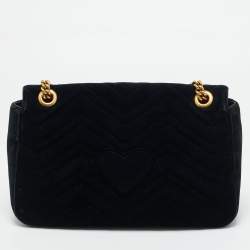 مملوكة مسبقًا Gucci GG Marmont Loved Embellished Large Black Matelassé Velvet Shoulder Bag