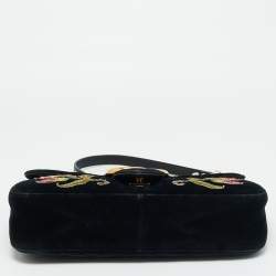 مملوكة مسبقًا Gucci GG Marmont Loved Embellished Large Black Matelassé Velvet Shoulder Bag