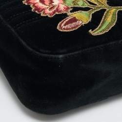 مملوكة مسبقًا Gucci GG Marmont Loved Embellished Large Black Matelassé Velvet Shoulder Bag