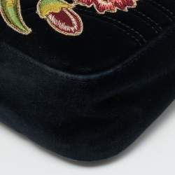 مملوكة مسبقًا Gucci GG Marmont Loved Embellished Large Black Matelassé Velvet Shoulder Bag