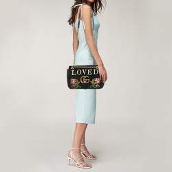 مملوكة مسبقًا Gucci GG Marmont Loved Embellished Large Black Matelassé Velvet Shoulder Bag