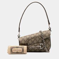 مملوكة مسبقًا Gucci Brown Mini GG Supreme Asymmetric Horsebit 1955 Shoulder Bag