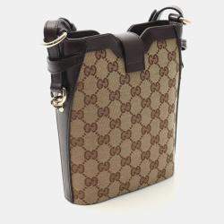 مملوكة مسبقًا Gucci Gg Shadow Mini Bucket Shoulder Bag Canvas And Leather Beige Brown