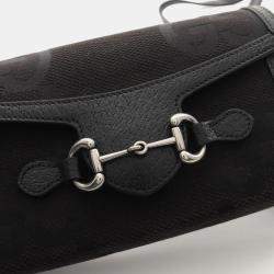 Pre Owned Gucci Horsebit 1955 Jumbo GG Black Canvas Leather Shoulder Bag 