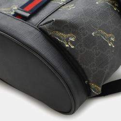 مملوكة مسبقًا حقيبة ظهر غوتشي جي جي سوبرم شيري لاين تايجر بي في سي جلد أسود رمادي