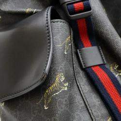 مملوكة مسبقًا حقيبة ظهر غوتشي جي جي سوبرم شيري لاين تايجر بي في سي جلد أسود رمادي