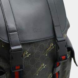 مملوكة مسبقًا حقيبة ظهر غوتشي جي جي سوبرم شيري لاين تايجر بي في سي جلد أسود رمادي