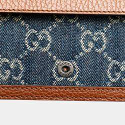 مملوكة مسبقًا Gucci Gg Denim Dionysus Super Mini Bag Crossbody Chain Indigo Blue Brown Leather
