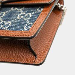 مملوكة مسبقًا Gucci Gg Denim Dionysus Super Mini Bag Crossbody Chain Indigo Blue Brown Leather