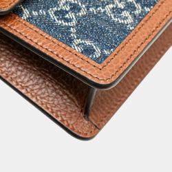 مملوكة مسبقًا Gucci Gg Denim Dionysus Super Mini Bag Crossbody Chain Indigo Blue Brown Leather