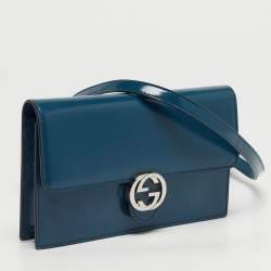 مملوكة مسبقًا Gucci Interlocking G Teal Blue Leather Wallet On Chain