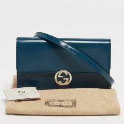 مملوكة مسبقًا Gucci Interlocking G Teal Blue Leather Wallet On Chain