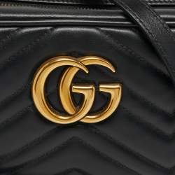 Pre Owned Gucci GG Marmont Small Black Matelassé Leather Crossbody Bag