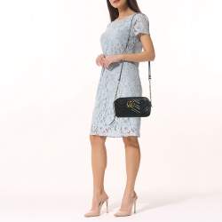 Pre Owned Gucci GG Marmont Small Black Matelassé Leather Crossbody Bag