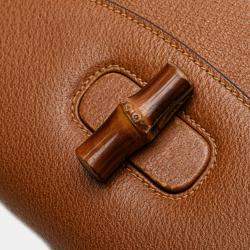 مملوكة مسبقًا حقيبة غوتشي ليلية بامبو جلد بني محبب العجل