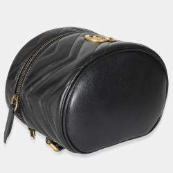 مملوكة مسبقًا حقيبة ظهر دائرية جلد الماعز سوداء صغيرة غوتشي ماتيلاس جي جي مارمونت