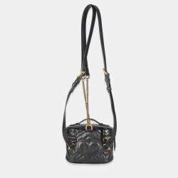 مملوكة مسبقًا حقيبة ظهر دائرية جلد الماعز سوداء صغيرة غوتشي ماتيلاس جي جي مارمونت