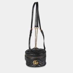 مملوكة مسبقًا Gucci Black Calfskin Matelasse Mini GG Marmont Round Backpack