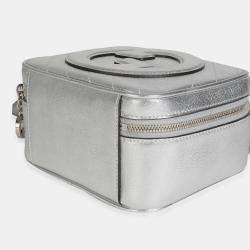 Pre Owned Gucci Silver Metallic Sakai Be Green Calfskin Diagonal Stitched Blondie Top Hand