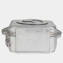 Pre Owned Gucci Silver Metallic Sakai Be Green Calfskin Diagonal Stitched Blondie Top Hand