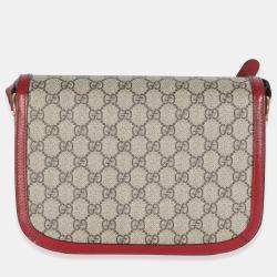 مملوكة مسبقًا حقيبة كتف قوتشي \"هورسبيت 1955\" قماش جي جي سوبرم بيج بحاشيات حمراء داكنة جلد العجل أزاليا