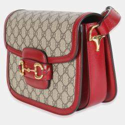 مملوكة مسبقًا حقيبة كتف قوتشي \"هورسبيت 1955\" قماش جي جي سوبرم بيج بحاشيات حمراء داكنة جلد العجل أزاليا