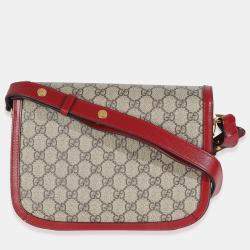 مملوكة مسبقًا حقيبة كتف قوتشي \"هورسبيت 1955\" قماش جي جي سوبرم بيج بحاشيات حمراء داكنة جلد العجل أزاليا