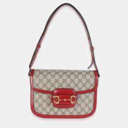 مملوكة مسبقًا حقيبة كتف قوتشي \"هورسبيت 1955\" قماش جي جي سوبرم بيج بحاشيات حمراء داكنة جلد العجل أزاليا