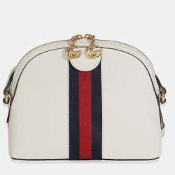 Pre Owned Gucci Mystic White Textured Dollar Calfskin Web Small Ophidia Dome Bag