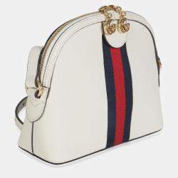 Pre Owned Gucci Mystic White Textured Dollar Calfskin Web Small Ophidia Dome Bag