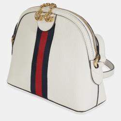 Pre Owned Gucci Mystic White Textured Dollar Calfskin Web Small Ophidia Dome Bag