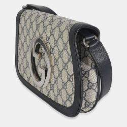 Pre Owned Gucci Beige Blue GG Supreme Canvas Blondie Shoulder Bag