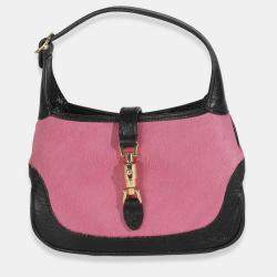 Pre Owned Gucci Pink Black Calf Hair Textured Dollar Calfskin Mini Jackie 1961 Hobo