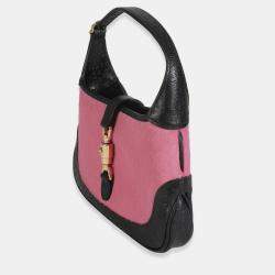 Pre Owned Gucci Pink Black Calf Hair Textured Dollar Calfskin Mini Jackie 1961 Hobo
