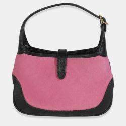 Pre Owned Gucci Pink Black Calf Hair Textured Dollar Calfskin Mini Jackie 1961 Hobo