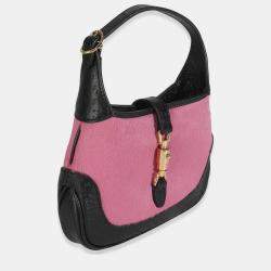 Pre Owned Gucci Pink Black Calf Hair Textured Dollar Calfskin Mini Jackie 1961 Hobo
