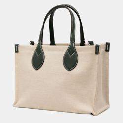 Pre Owned Gucci Brown/Green Medium Canvas Logo Tote