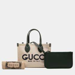 Pre Owned Gucci Brown/Green Medium Canvas Logo Tote