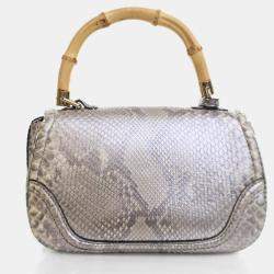 Pre Owned Gucci Medium Python Bamboo Top Handle Bag